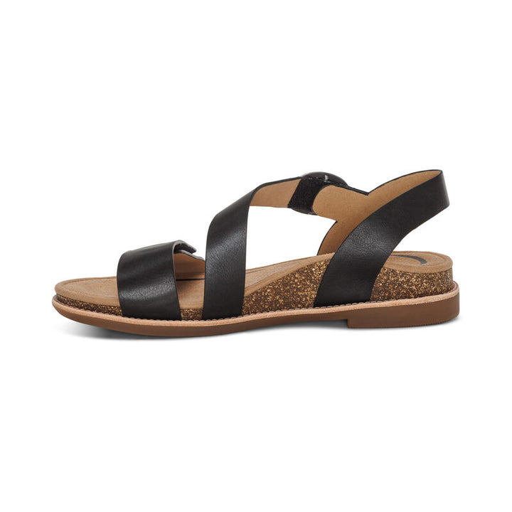 Women's Aetrex Tamara Asymmetrical Quarter Strap Sandal Color: Black 6