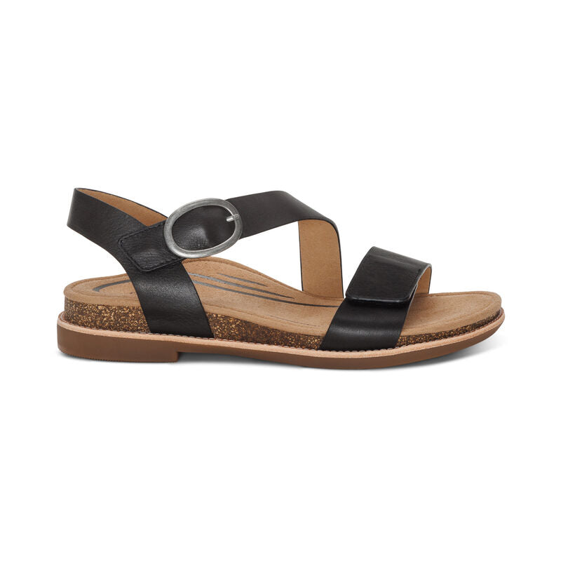 Women's Aetrex Tamara Asymmetrical Quarter Strap Sandal Color: Black 2