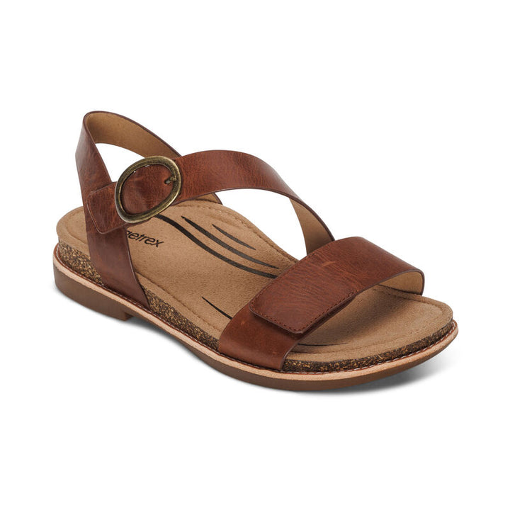 Women's Aetrex Tamara Asymmetrical Quarter Strap Sandal Color: Walnut 1