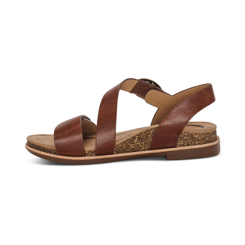 Women's Aetrex Tamara Asymmetrical Quarter Strap Sandal Color: Walnut 6