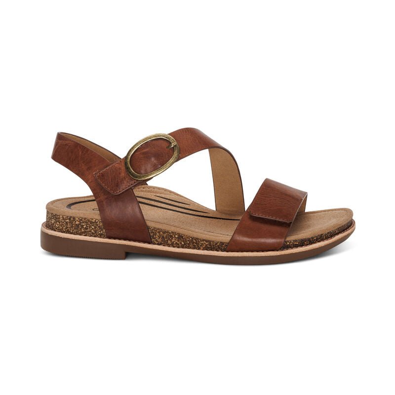 Women's Aetrex Tamara Asymmetrical Quarter Strap Sandal Color: Walnut 2