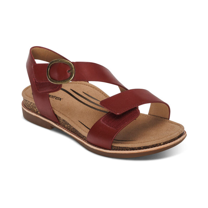 Women's Aetrex Tamara Asymmetrical Quarter Strap Sandal Color: Red 3