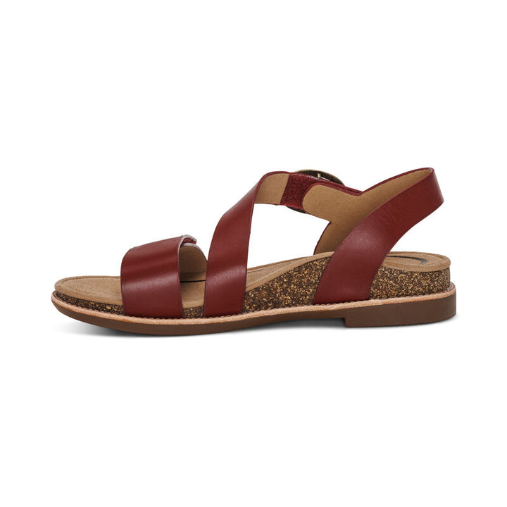 Women's Aetrex Tamara Asymmetrical Quarter Strap Sandal Color: Red 6