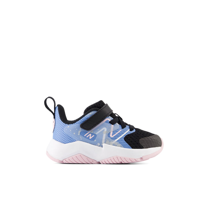 Toddler's New Balance Rave Run v2 Bungee Lace with Top Strap Color: Black with Blue Laguna 1