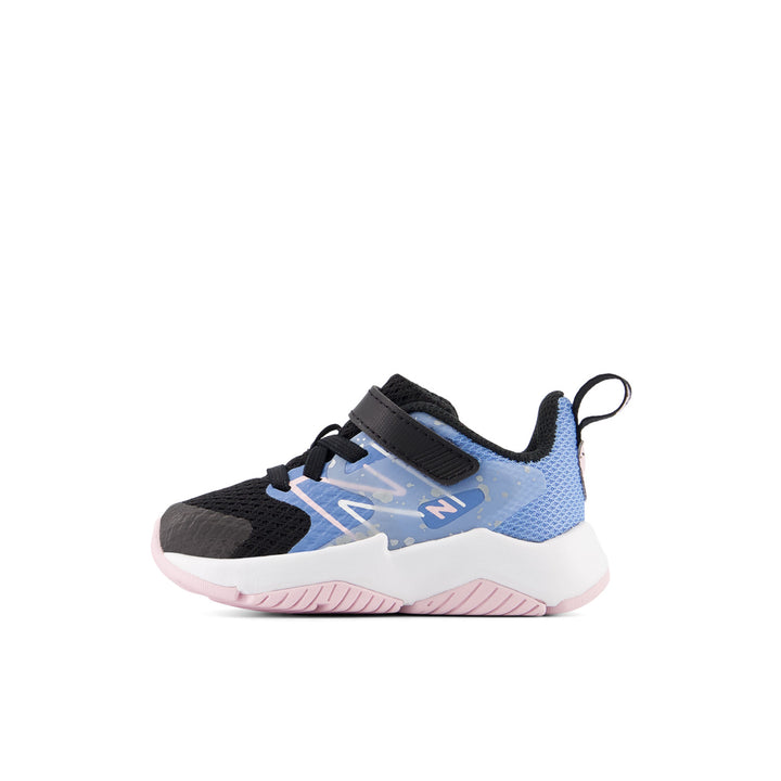 Toddler's New Balance Rave Run v2 Bungee Lace with Top Strap Color: Black with Blue Laguna 6