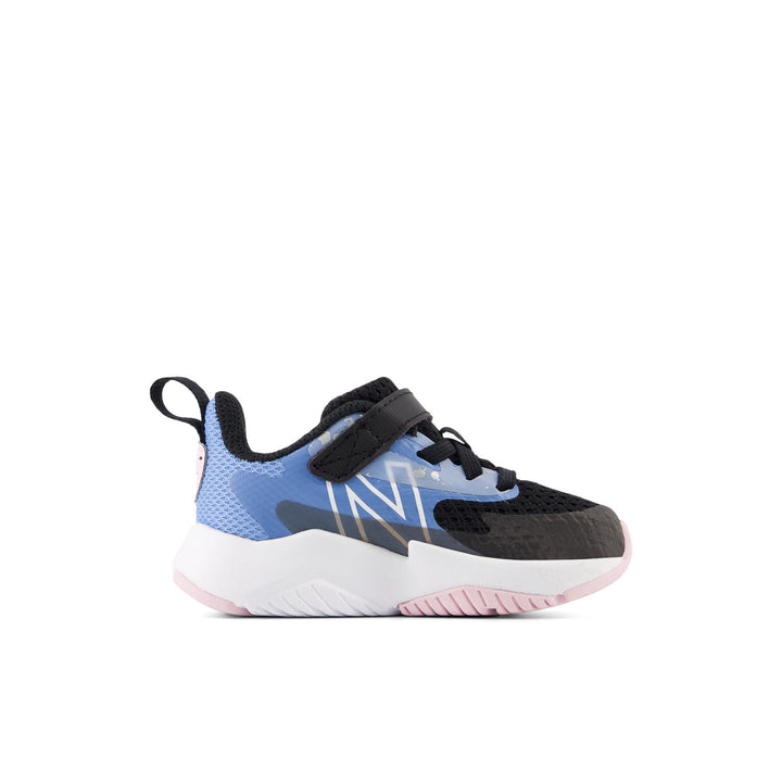 Toddler's New Balance Rave Run v2 Bungee Lace with Top Strap Color: Black with Blue Laguna 6