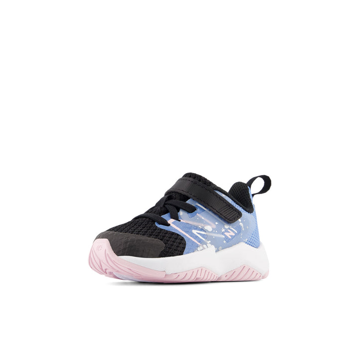 Toddler's New Balance Rave Run v2 Bungee Lace with Top Strap Color: Black with Blue Laguna 7