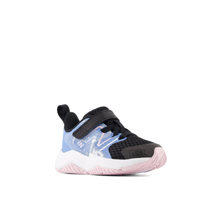 Toddler's New Balance Rave Run v2 Bungee Lace with Top Strap Color: Black with Blue Laguna 4