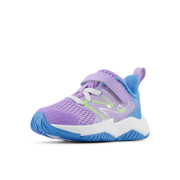 Toddler's New Balance Rave Run v2 Bungee Lace with Top Strap Color: lilac Glo with Sky Blue 9