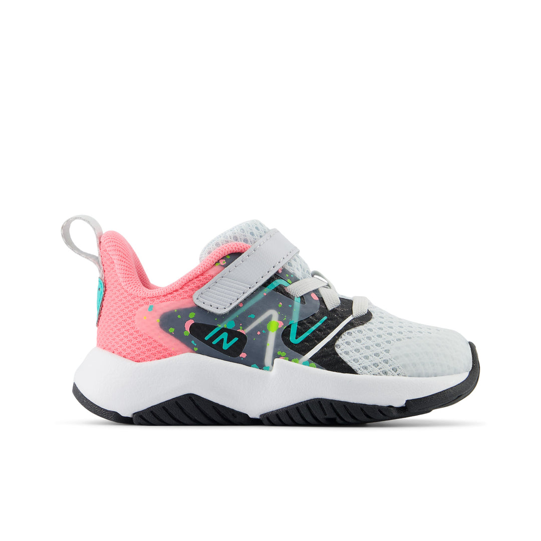 Toddler's New Balance Rave Run v2 Bungee Lace with Top Strap Color: Quartz Grey / Ultra Pink  1