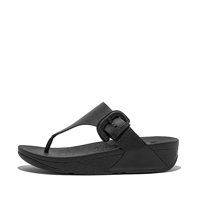 Women's Fitflop Lulu Covered-Buckle Raw-Edge Leather Toe-Post Sandals Color: Black 1