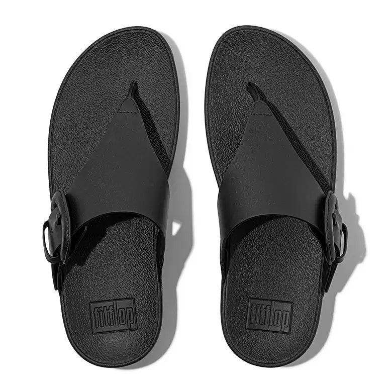 Women's Fitflop Lulu Covered-Buckle Raw-Edge Leather Toe-Post Sandals Color: Black 2