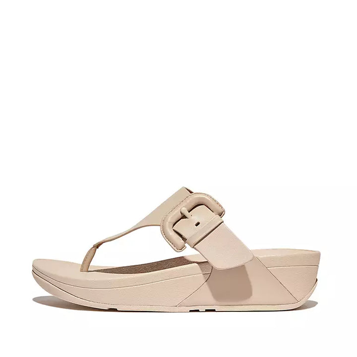 Women's Fitflop Lulu Covered-Buckle Raw-Edge Leather Toe-Post Sandals Color: Stone Beige 1