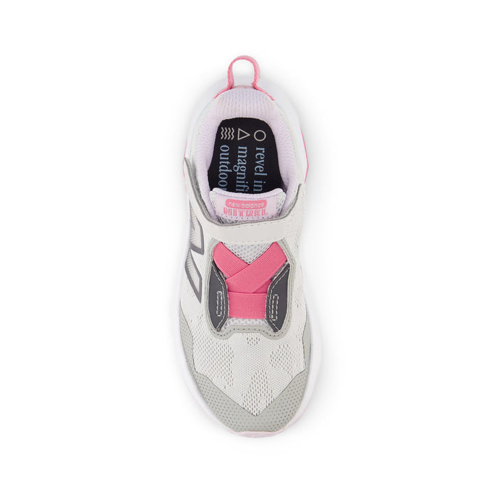 Little Kid's New Balance DynaSoft Nitrel v6 Bungee Lace with Top Strap Color: Grey Matter with Real Pink 9