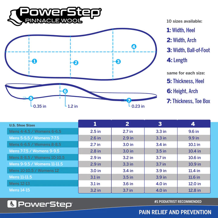 PowerStep Wool Insoles Arch Support Wool Orthotic, Temperature Control Insoles 6