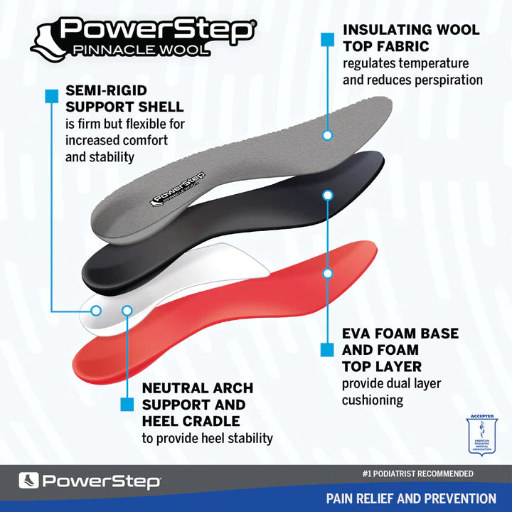 PowerStep Wool Insoles Arch Support Wool Orthotic, Temperature Control Insoles 8
