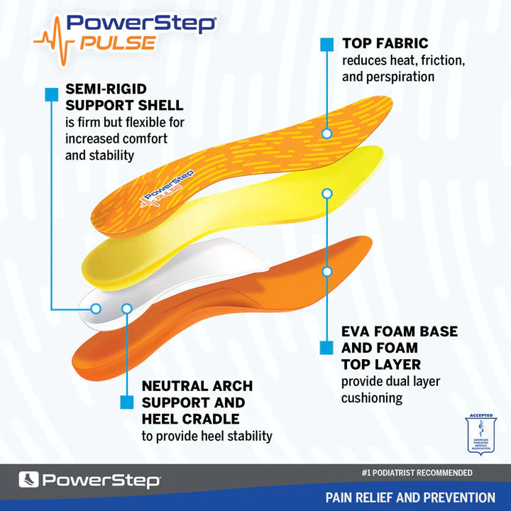 PowerStep PULSE Performance Insoles | Running Shoe Pain Relief Orthotic 
