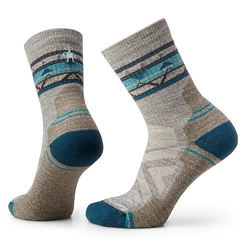 Women's Smartwool Hike Light Cushion Zig Zag Valley Mid Crew Socks Color: Taupe-Natural Marl