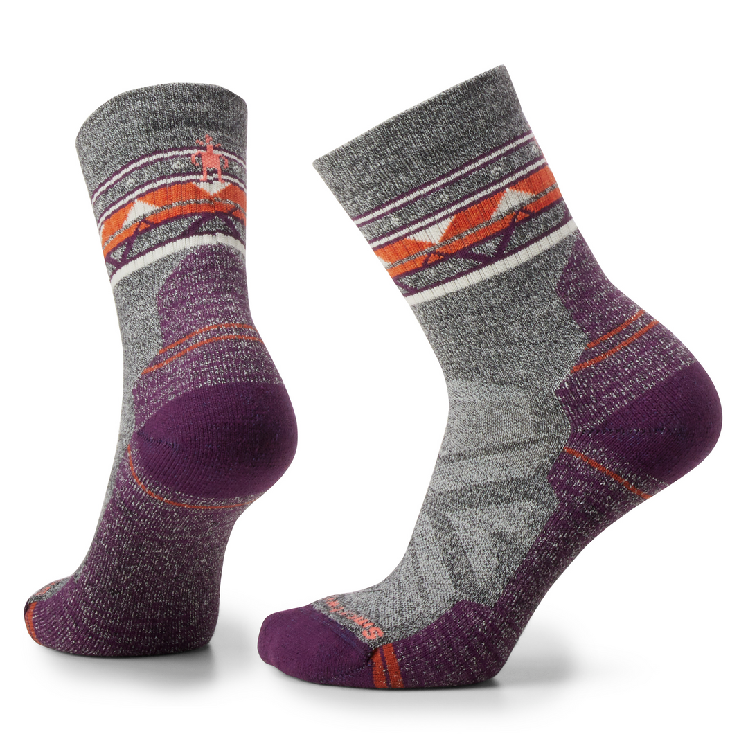 Women's Smartwool Hike Zig Zag Valley Mid Crew Socks Color: Ash - Charcoal