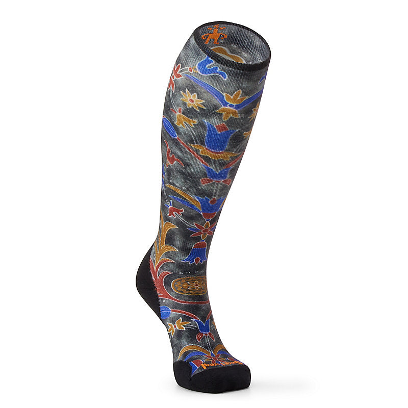 Women's Smartwool Ski Targeted Cushion Royal Floral Print Over the Calf Socks Color: Black  2