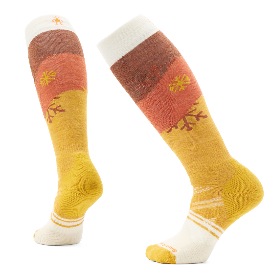 Women's Ski Snowpocalypse Pattern Over the Calf Socks Color: Honey Gold 