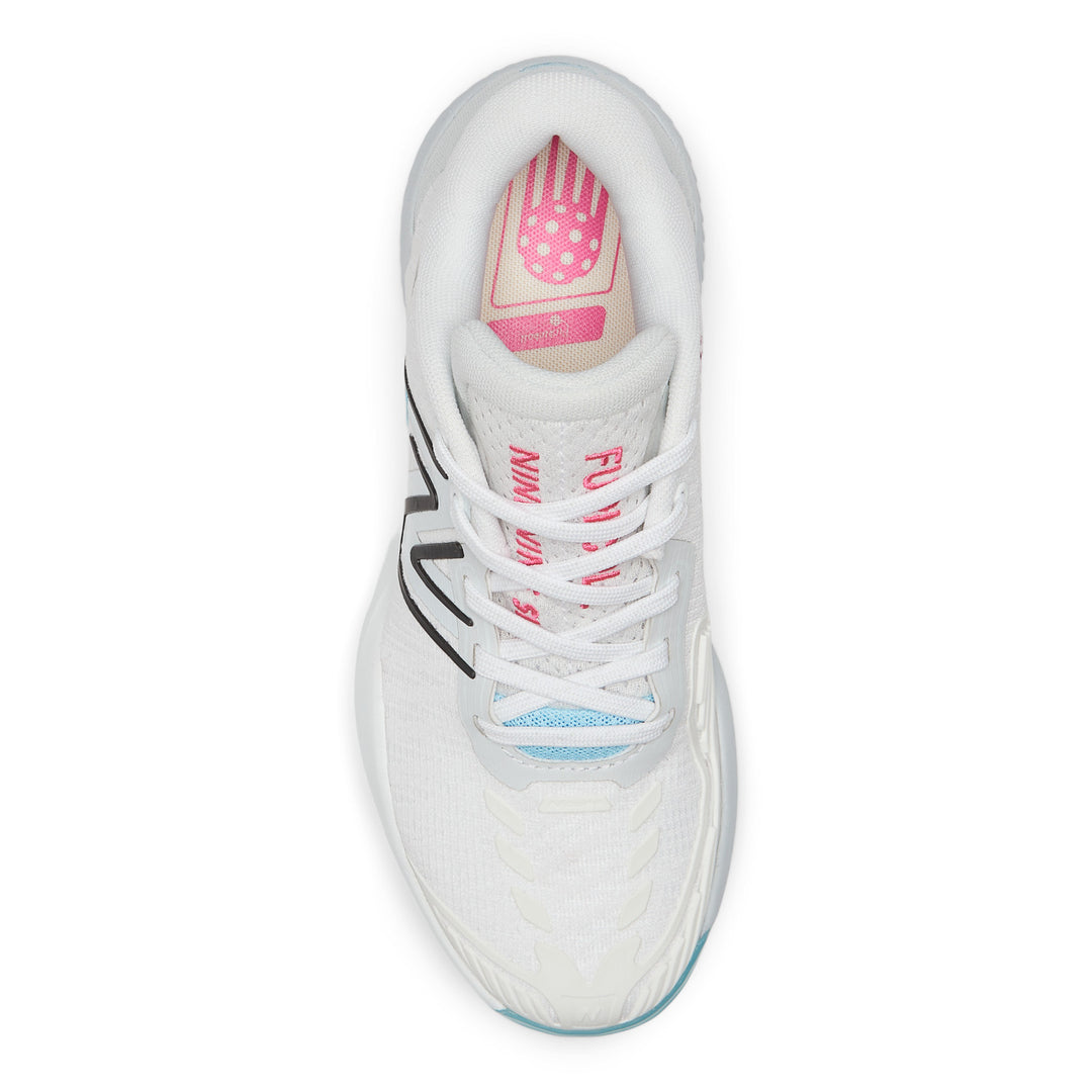 Women's New Balance FuelCell 996v5 Pickleball Color: White with Grey & Team Red 