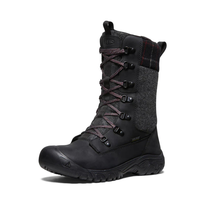 Women's Keen Greta Tall Waterproof Boot Color: Black/ Black Plaid 