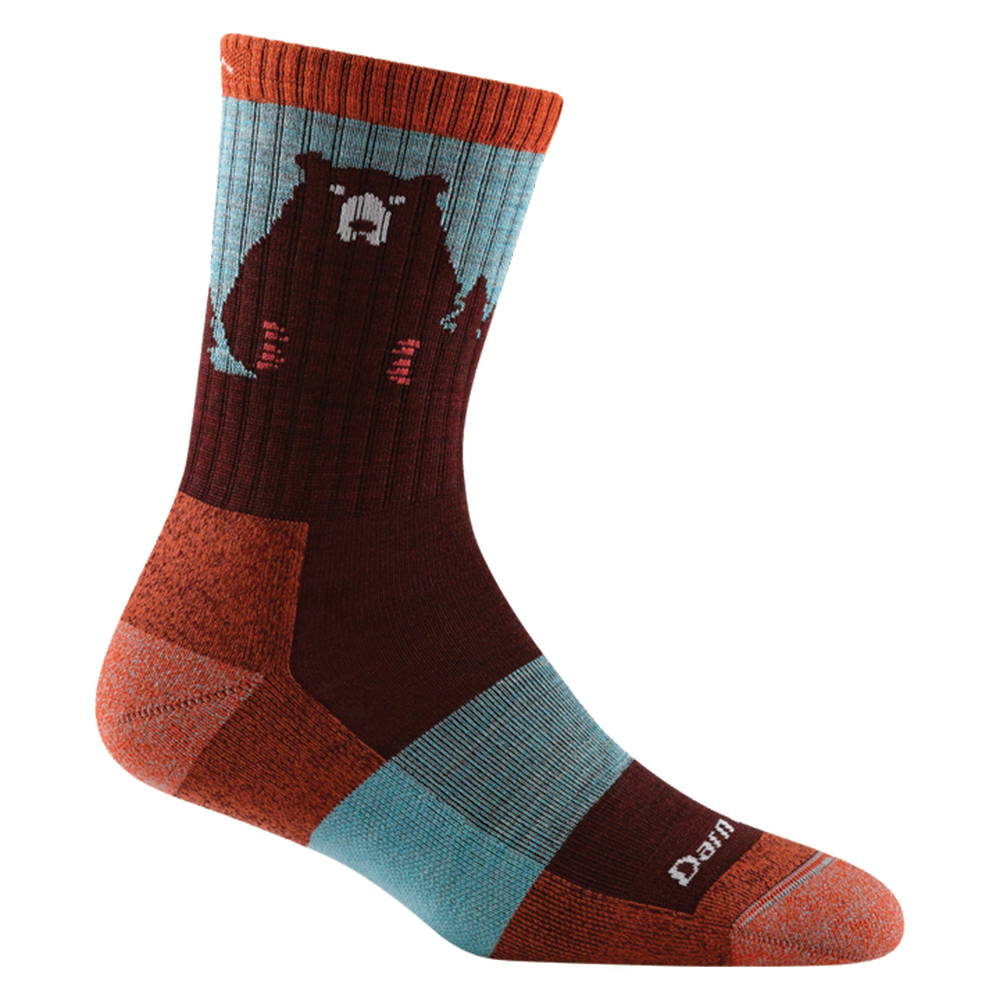 Women's Darn Tough Bear Town Micro Crew Lightweight Hiking Sock Color: Burgundy 