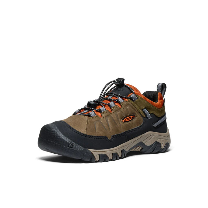 Big Kid's Keen Targhee IV Waterproof Hiking Shoe Color: Dark Olive/Gold Flame 6