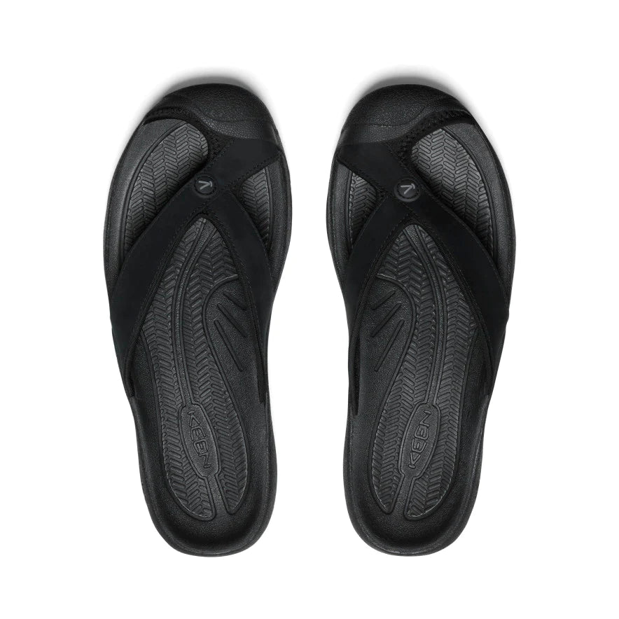 Men's Keen Waimea Leather Flip Flop Color: Black / Black  5
