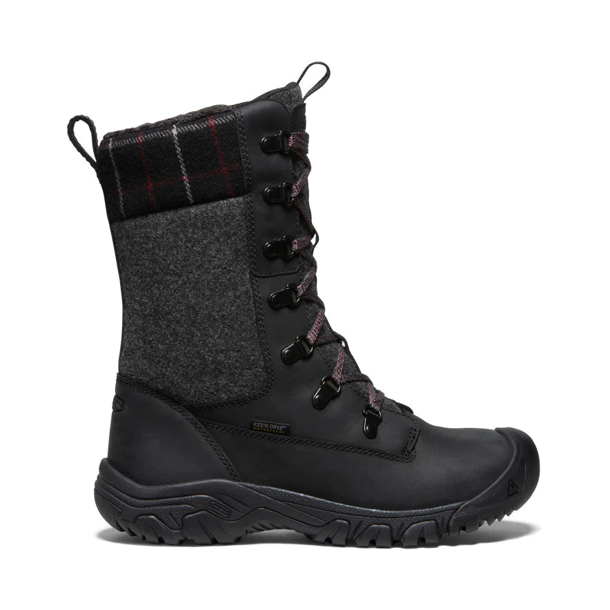 Women's Keen Greta Tall Waterproof Boot Color: Black/ Black Plaid 