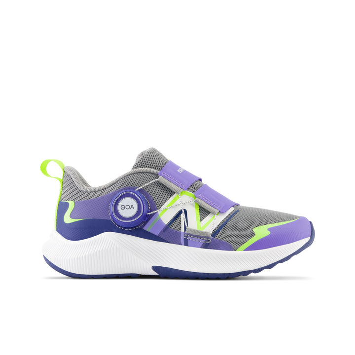 Little Kid's New Balance DynaSoft Reveal v4 BOA Color: Shadow Grey with Electric Indigo & Thirty Watt 