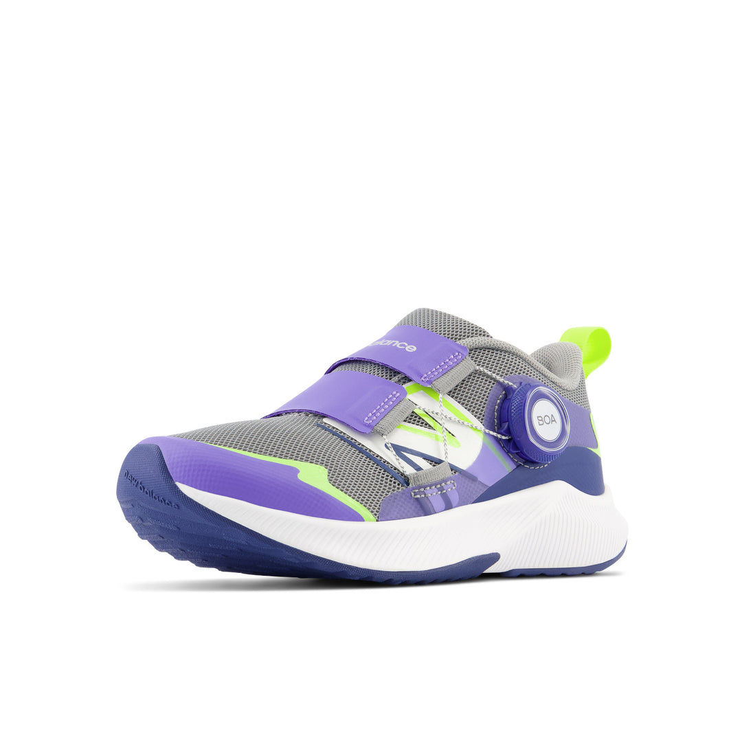 Little Kid's New Balance DynaSoft Reveal v4 BOA Color: Shadow Grey with Electric Indigo & Thirty Watt 