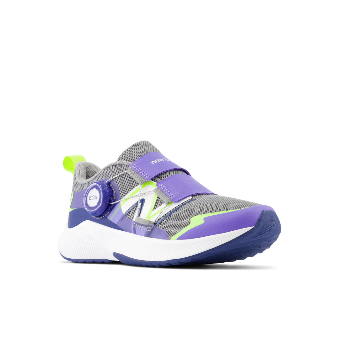 Little Kid's New Balance DynaSoft Reveal v4 BOA Color: Shadow Grey with Electric Indigo & Thirty Watt 