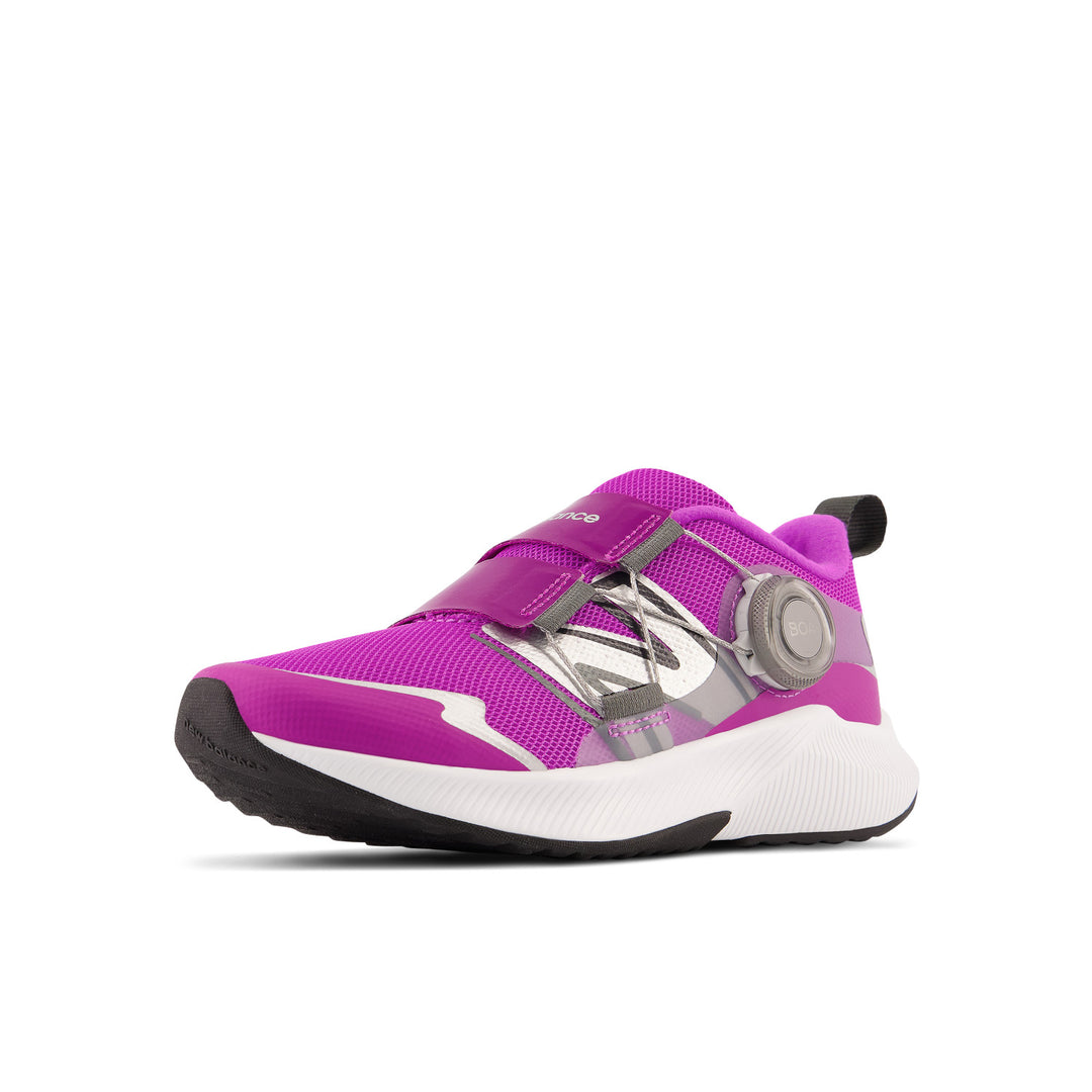 Little Kid's New Balance DyanSoft Reveal v4 BOA Color: Cosmic Rose with Purple Punch and Silver Metallic 