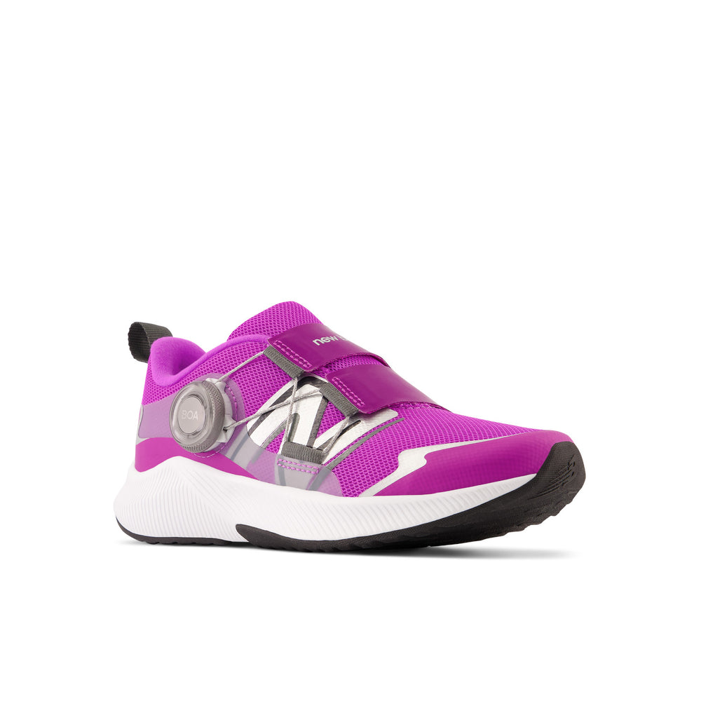 Little Kid's New Balance DyanSoft Reveal v4 BOA Color: Cosmic Rose with Purple Punch and Silver Metallic 