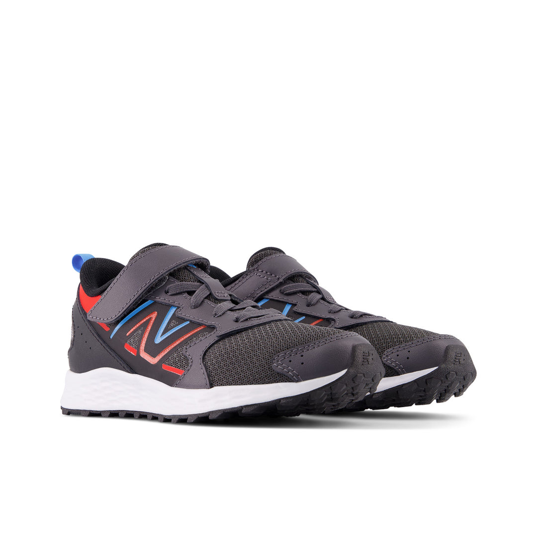 Big & Little Kid's New Balance Fresh Foam 650 Bungee Lace with Top Strap Color: Magnet with Neo Flame  4