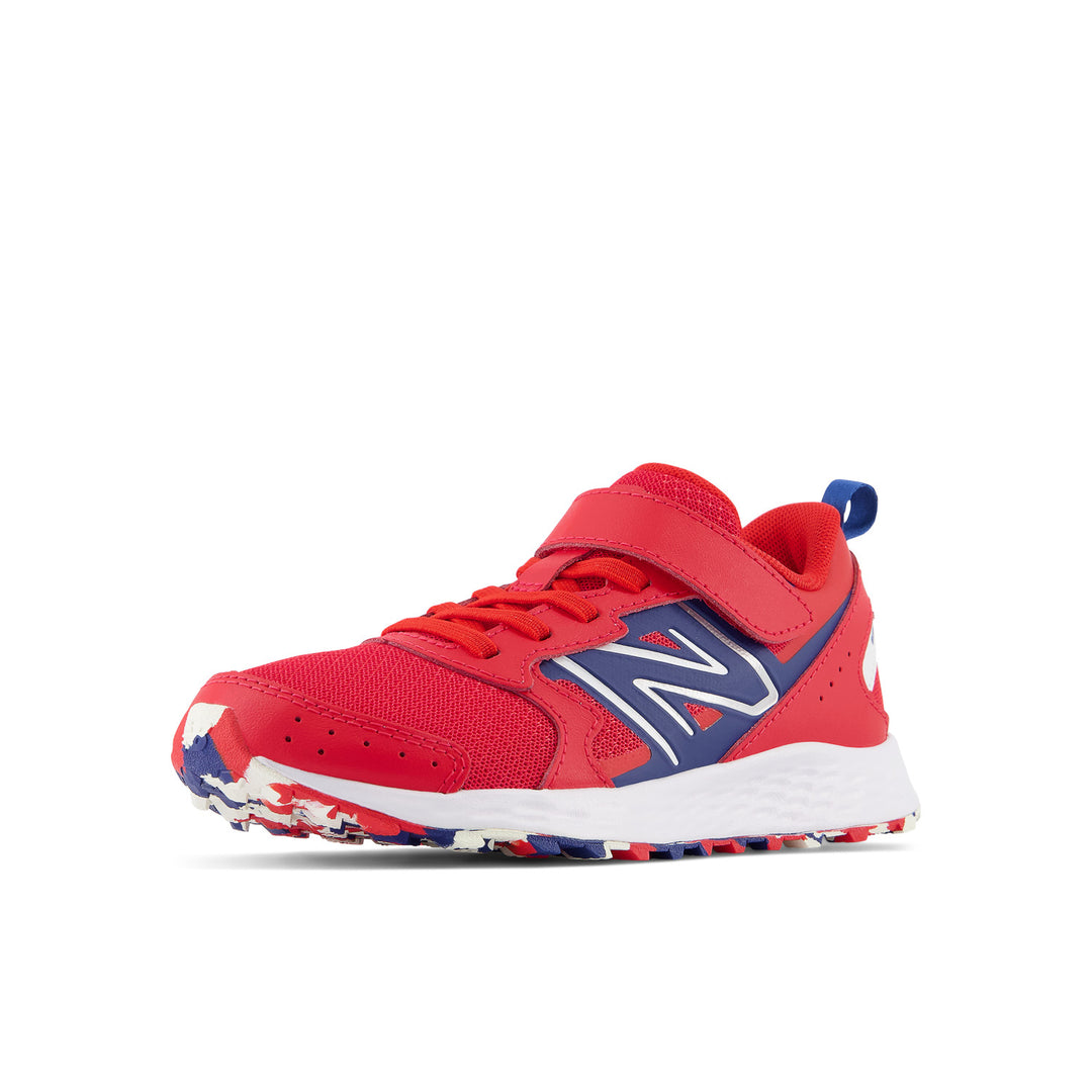 Big & Little Kid's New Balance Fresh Foam 650 Bungee Lace with Top Strap Color: Team Red with Night Sky & White 