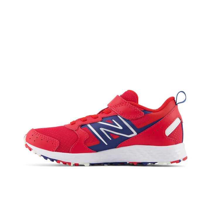 Big & Little Kid's New Balance Fresh Foam 650 Bungee Lace with Top Strap Color: Team Red with Night Sky & White 