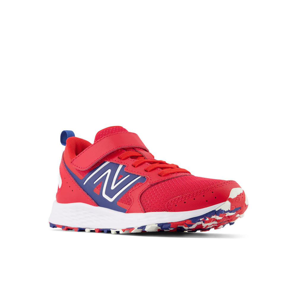 Big & Little Kid's New Balance Fresh Foam 650 Bungee Lace with Top Strap Color: Team Red with Night Sky & White 