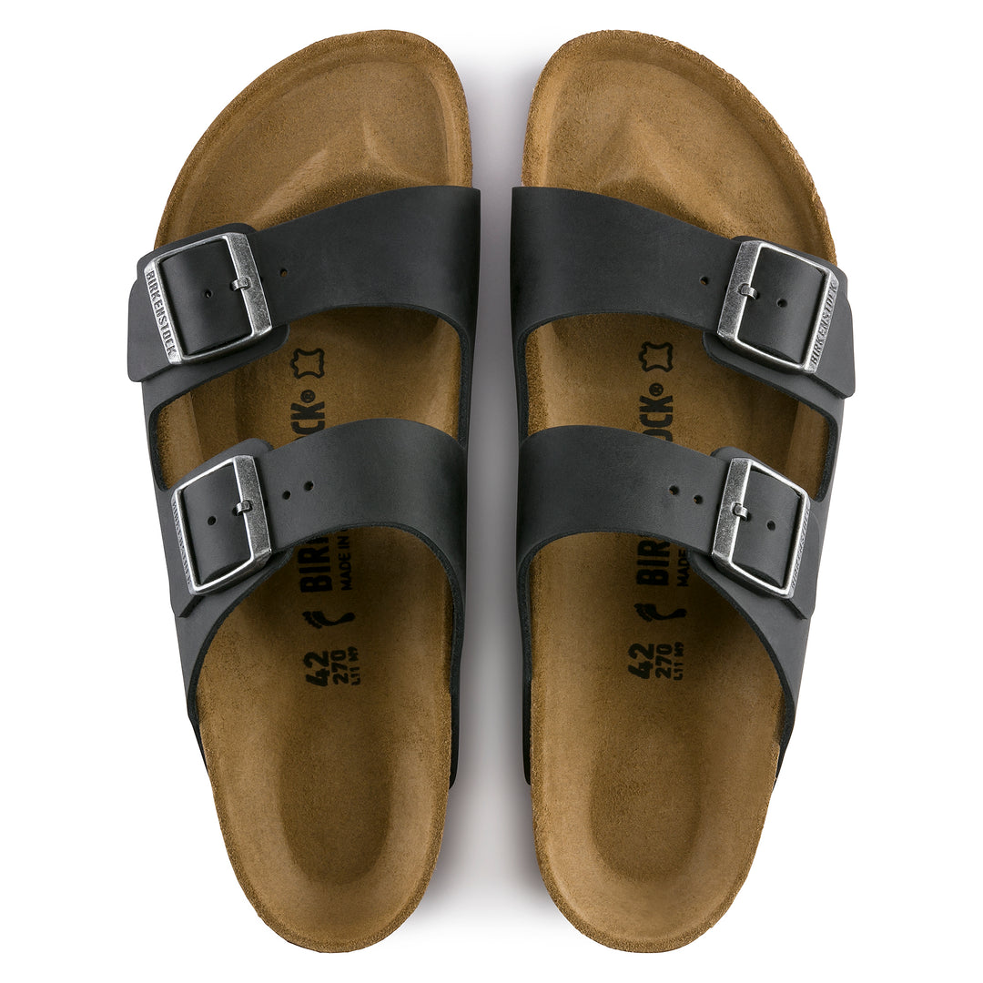 Birkenstock Arizona Oliled Leather Color: Black (MEDIUM/NARROW WIDTH)