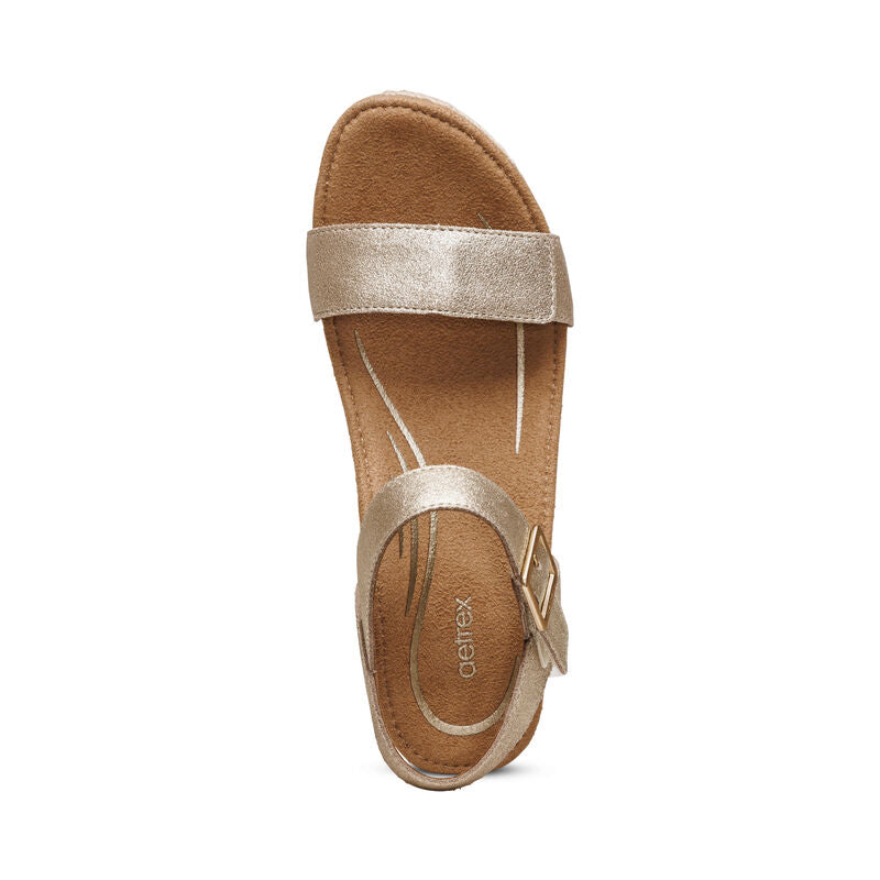 Women's Aetrex Sydney Quarter Strap Espadrille Wedge Color: Champagne