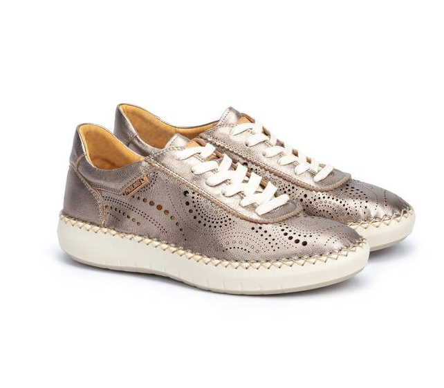 Women's Pikolinos Mesina Punched Leather Sneaker Color: Stone
