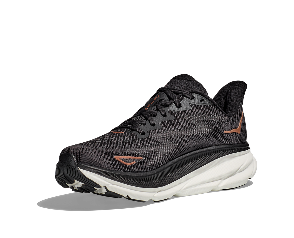 Women's Hoka One One Clifton 9 Color: Black / Copper (WIDE WIDTH)