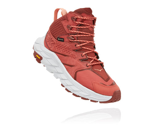 Women's Hoka One One Anacapa Mid GTX Color: Hot Sauce / Cherry Mahogany