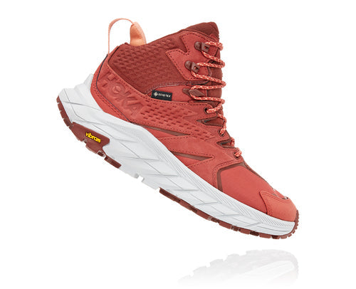 Women's Hoka One One Anacapa Mid GTX Color: Hot Sauce / Cherry Mahogany