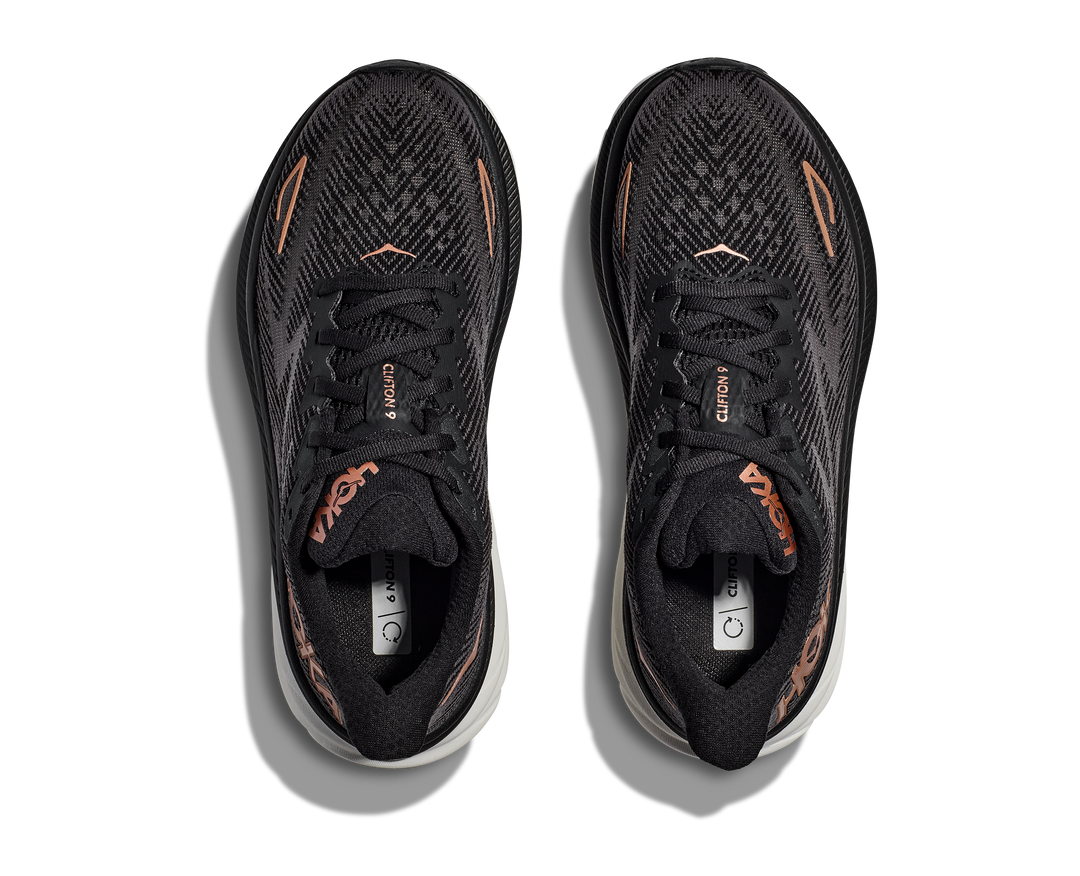 Women's Hoka One One Clifton 9 Color: Black / Copper (WIDE WIDTH)
