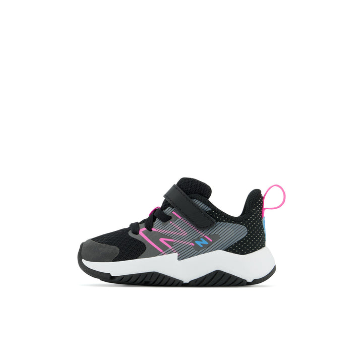 Toddler's New Balance Rave Run v2 Bungee Lace with Top Strap Color: Black with Vibrant Pink