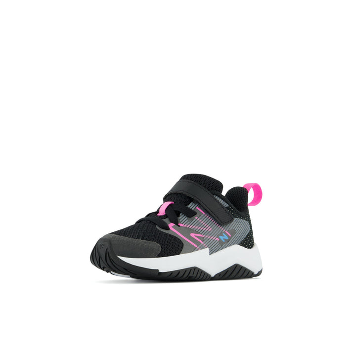 Toddler's New Balance Rave Run v2 Bungee Lace with Top Strap Color: Black with Vibrant Pink
