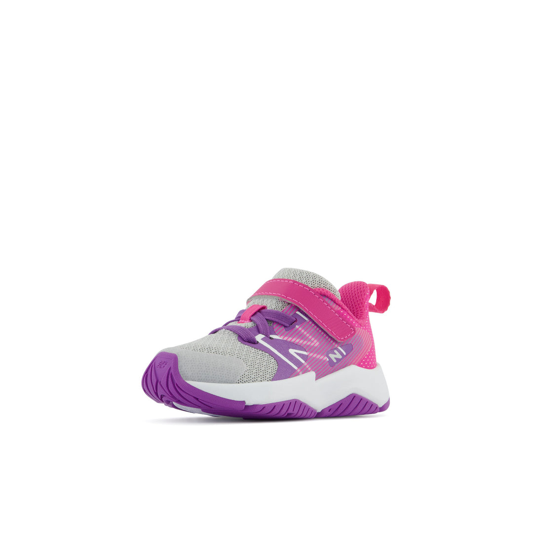 Toddler's New Balance Rave Run v2 Bungee Lace with Top Strap Color: Summer Fog with Purple & Hi-pink